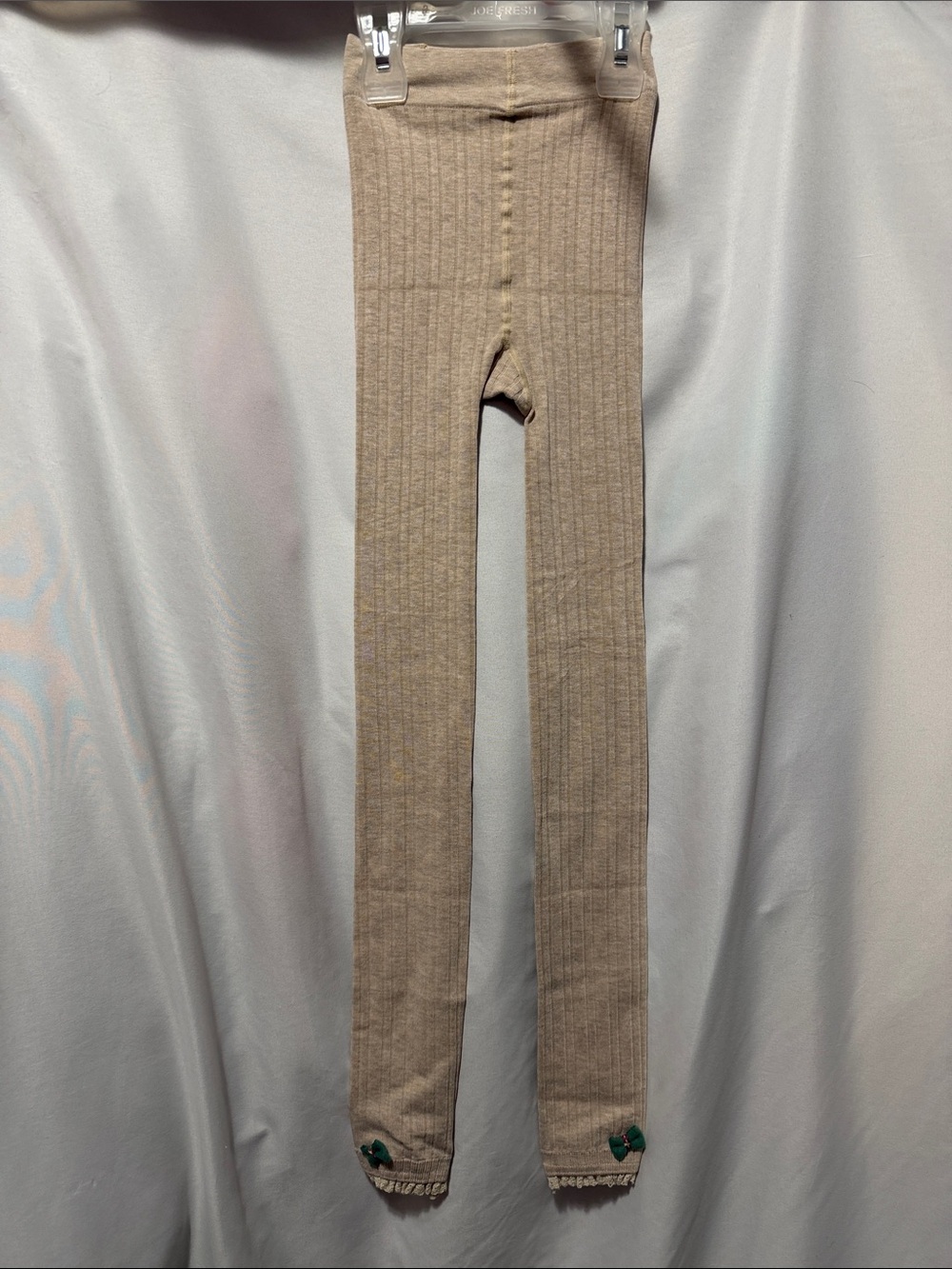 Kids Ribbed Tan Tights with Bow Accent